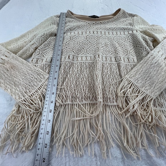Jessica Max Lace Fringe Y2K Top Sz L Ivory Western Clean Girl Casual Stretch USA - Picture 5 of 12